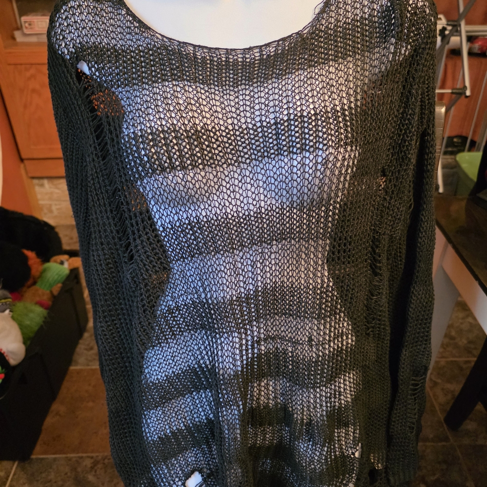 ROMWE Black Knit  Distressed Long Sleeve Top Size  Xl